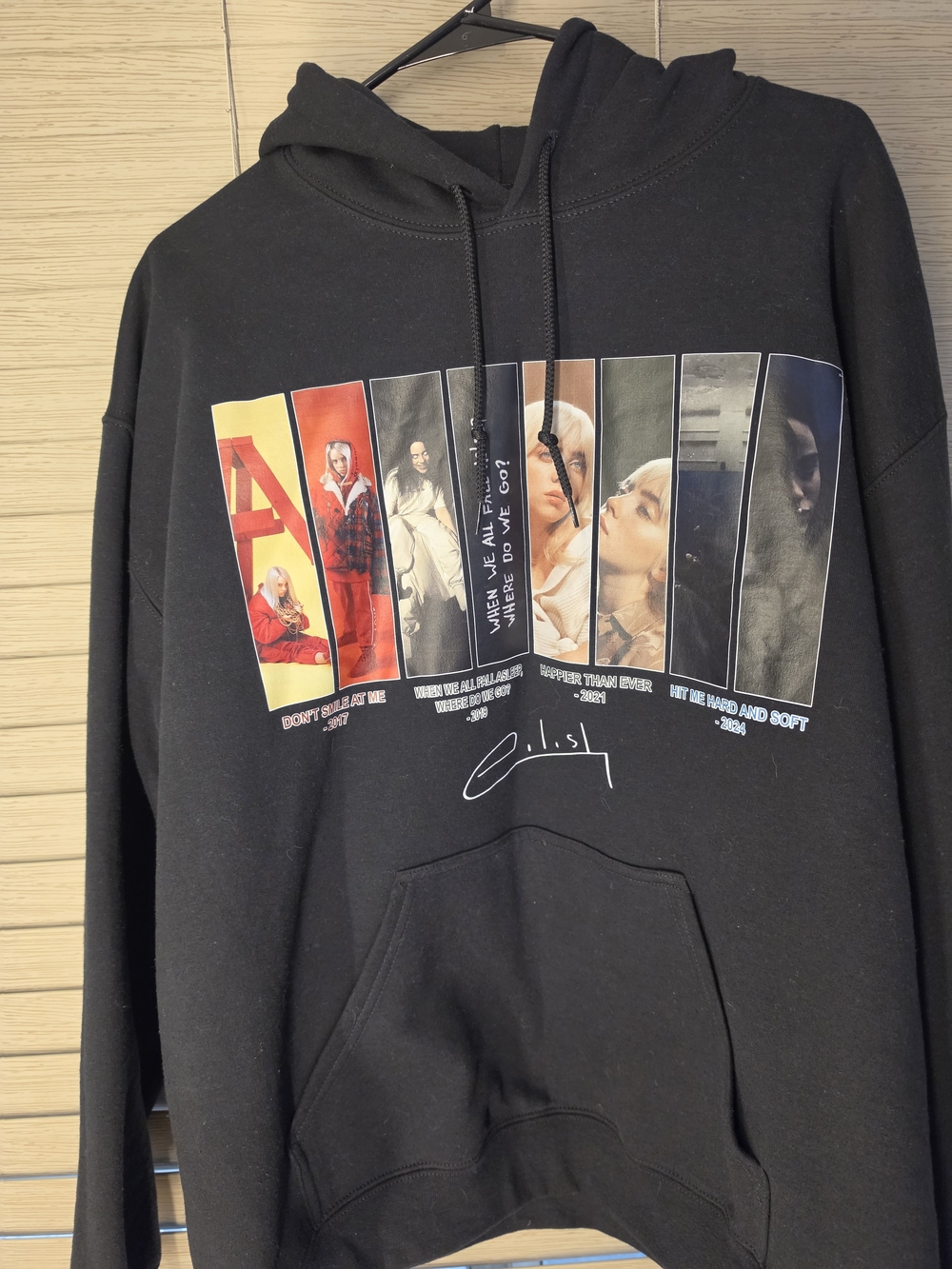 Billie Eilish Black Pullover Hoodie with Multicolor Photo Panel
